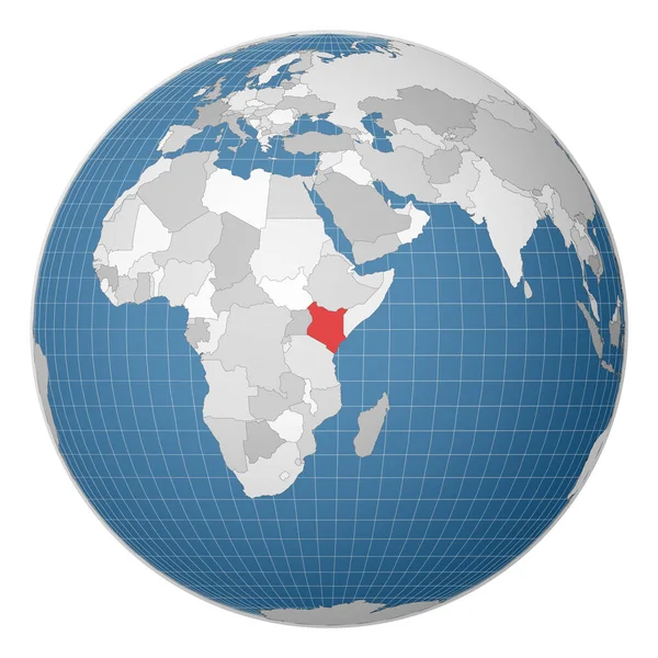 Dünya haritasında yeşil renkle işaretlenmiş Kenya Ülkesi merkezli uydu dünyası