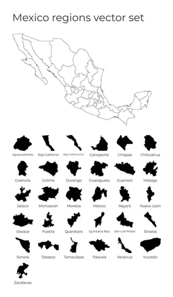 México mapa com formas de regiões Mapa vetorial em branco do país com regiões Fronteiras do — Vetor de Stock