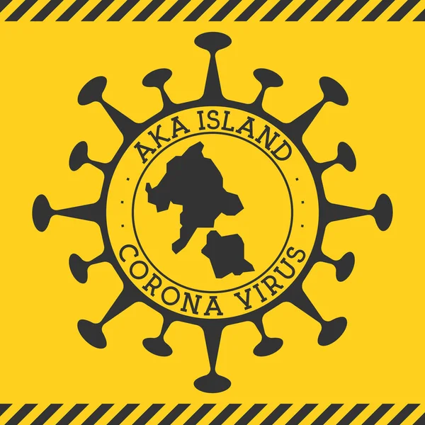Вірус Корони на острові Ака позначений круглим значком з формою вірусу та мапою острова Ака. — стоковий вектор