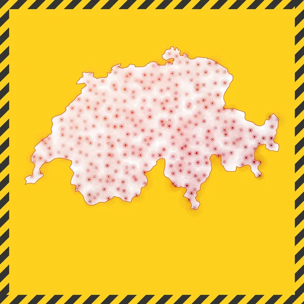 Švýcarsko uzavřeno virus nebezpečí znamení Uzamknout zemi ikona černá pruhované hranice kolem mapy s — Stockový vektor