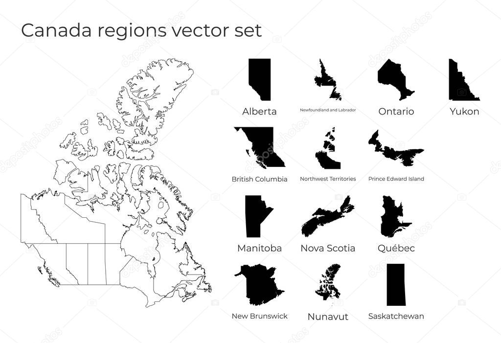 Canada map with shapes of regions Blank vector map of the Country with regions Borders of the