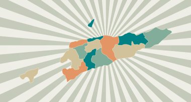 TimorLeste map Poster with map of the country in retro color palette Shape of TimorLeste with clipart