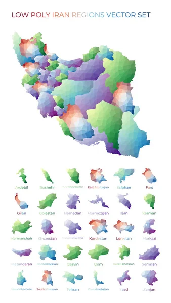 Полігональна карта Ірану з регіонами Геометричні карти для Вашого дизайну Сучасний — стоковий вектор