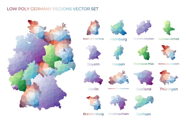 Regiones poligonales bajas alemanas Mapa poligonal de Alemania con regiones Mapas geométricos para su diseño — Archivo Imágenes Vectoriales