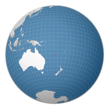 Dünya haritasında yeşil renkle vurgulanmış Yeni Kaledonya Ülkesi merkezli uydu dünyası