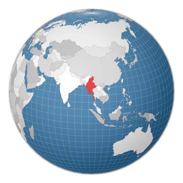 Главная страница в стране Мьянма Страна выделена зеленым цветом на карте Спутниковый мир — стоковый вектор