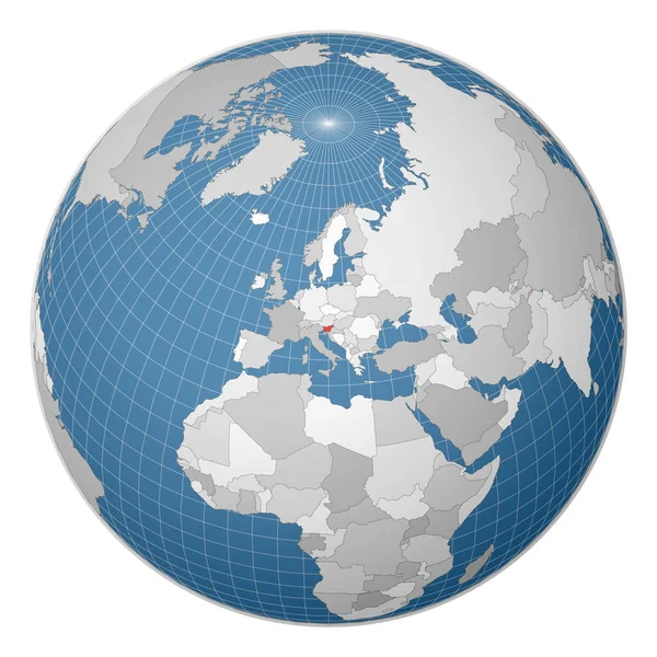 Globo centrado en Eslovenia País resaltado con color verde en el mapa mundial Mundo satélite — Vector de stock