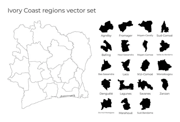 Costa do Marfim mapa com formas de regiões Mapa vetorial em branco do país com regiões Fronteiras do — Vetor de Stock