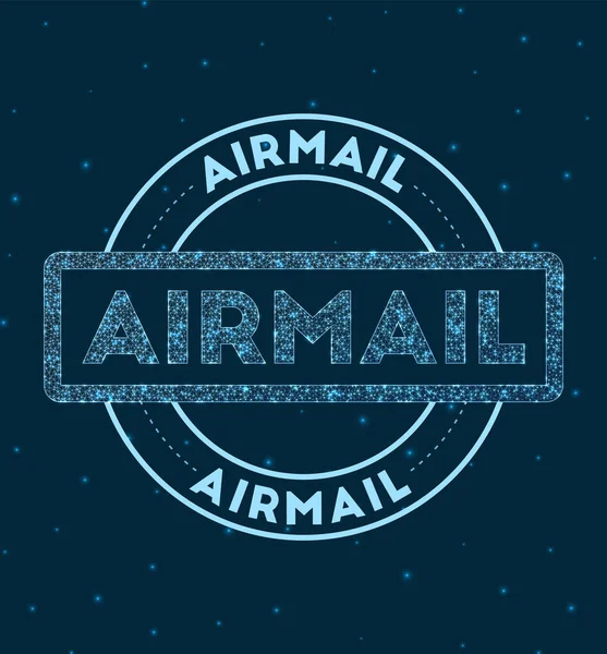 Airmail Insígnia redonda brilhante Estilo de rede geométrica Carimbo de correio aéreo no espaço Ilustração vetorial —  Vetores de Stock