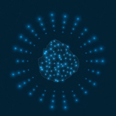 MarieGalante dijital haritası Ada Ağı bağlantılarından yayılan parıldayan ışınlar ve