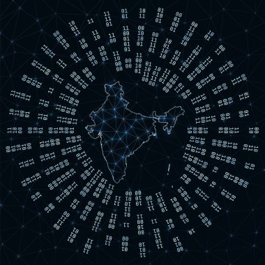 Hindistan dijital harita ikili ışınları parlayan ülke internet bağlantıları ve verileri etrafında yayılıyor