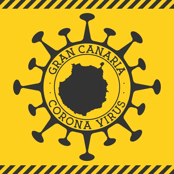 Gran Canaria 'daki Corona virüsü virüs ve Gran Kanarya haritası şeklinde Yuvarlak rozet imzaladı. — Stok Vektör