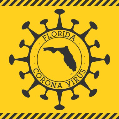 Florida 'daki Corona virüsü virüs ve Florida haritası şeklinde yuvarlak rozet imzaladı.