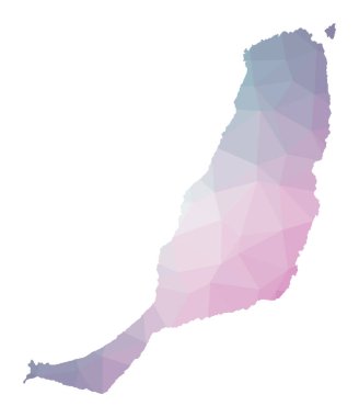 Fuerteventura 'nın çoklu haritası Zümrüt ametist renkleriyle adanın Geometrik çizimi