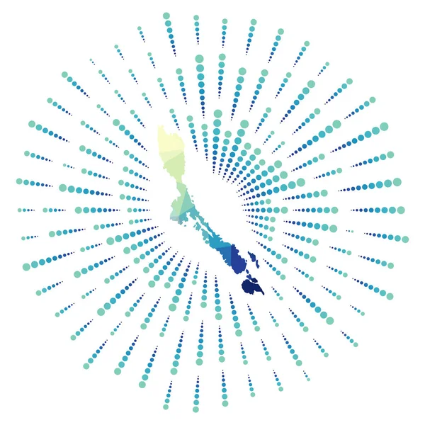 Forma de Losinj sunburst poligonal Mapa da ilha com raios estelares coloridos ilustração Losinj — Vetor de Stock