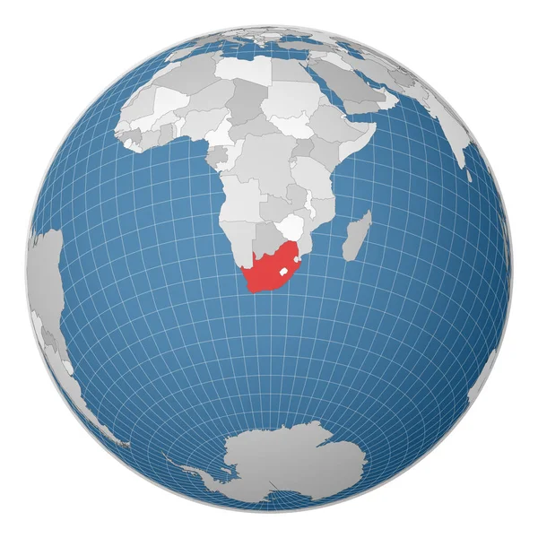 Globe koncentruje się na RPA Kraj zaznaczony zielonym kolorem na mapie świata Świat satelitarny — Wektor stockowy