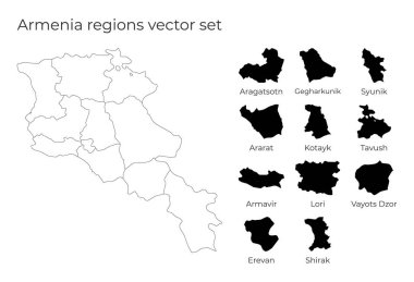 Ermenistan haritası, bölge şekilli boş vektör haritası ve bölge sınırları ile birlikte