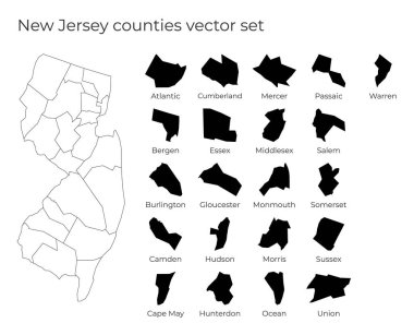 New Jersey haritasında ABD Eyaleti 'nin boş vektör haritası ve kontluk sınırları var.