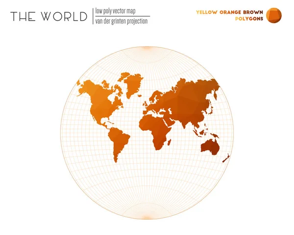 Mappa astratta del mondo Van der Grinten proiezione del mondo Poligoni di colore giallo arancio marrone — Vettoriale Stock