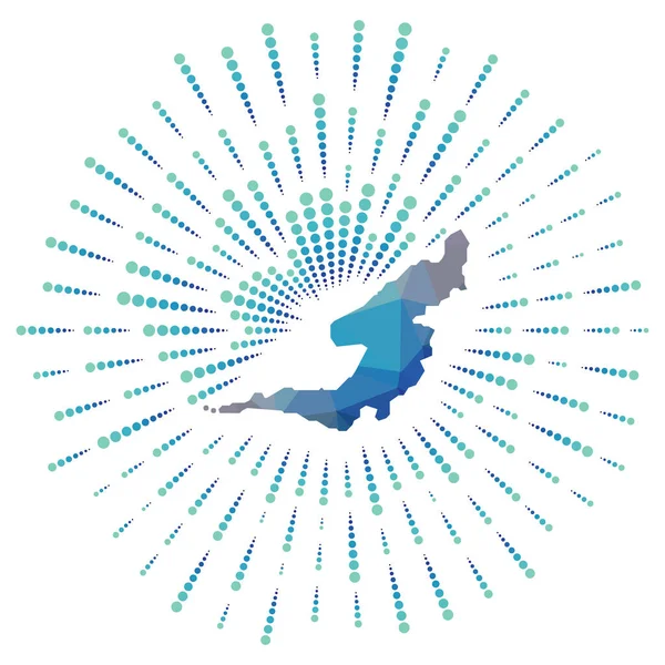 Σχήμα της Bequia polygonal sunburst Χάρτης του νησιού με πολύχρωμες ακτίνες αστέρων Εικονογράφηση της Bequia — Διανυσματικό Αρχείο