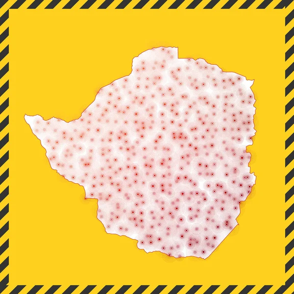 Zimbabwe gesloten virus gevaar teken Sluit land pictogram Zwart gestreepte rand rond kaart met — Stockvector