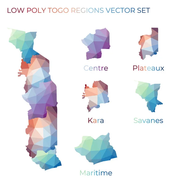 Togolese low poly regions Mapa poligonal do Togo com regiões Mapas geométricos para o seu projeto — Vetor de Stock