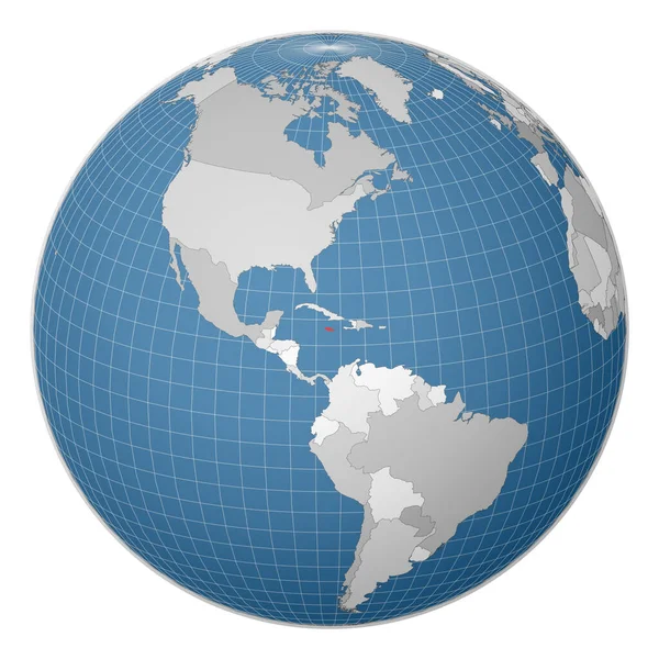 Globe gecentreerd op Jamaica Land gemarkeerd met groene kleur op wereldkaart Satellietwereld — Stockvector
