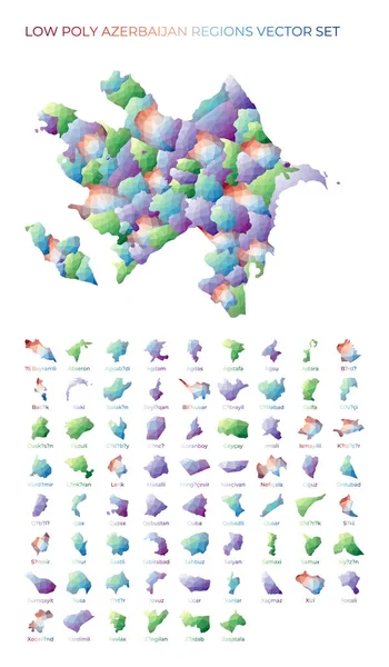 Azerbaiyán bajo poli regiones Mapa poligonal de Azerbaiyán con regiones Mapas geométricos para su — Vector de stock