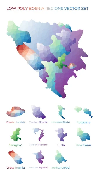 Bosnio Herzegoviniano baja poli regiones Mapa poligonal de Bosnia con regiones Mapas geométricos para — Vector de stock