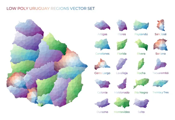 Uruguayan low poly regions Polygonal map of Uruguay with regions Geometric maps for your design — Stock Vector