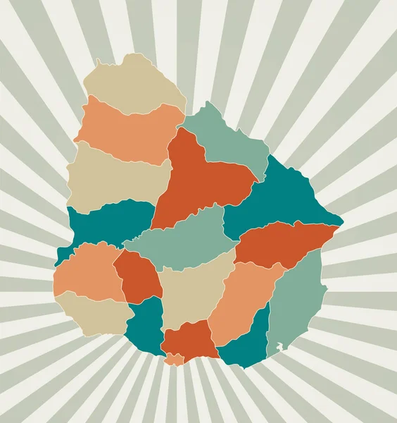 Uruguayská mapa Plakát s mapou země v retro barevné paletě Tvar Uruguaye s východem slunce — Stockový vektor