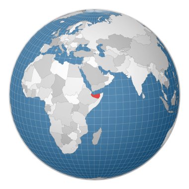 Dünya haritasında yeşil renkle vurgulanmış Somaliland Ülkesi merkezli dünya uydusu dünyası