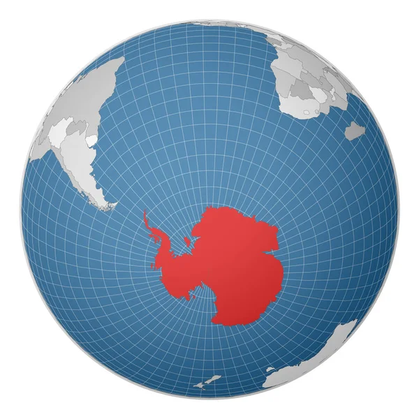 Dünya haritasında yeşil renkle vurgulanmış Antarktika Ülkesi merkezli uydu dünyası — Stok Vektör