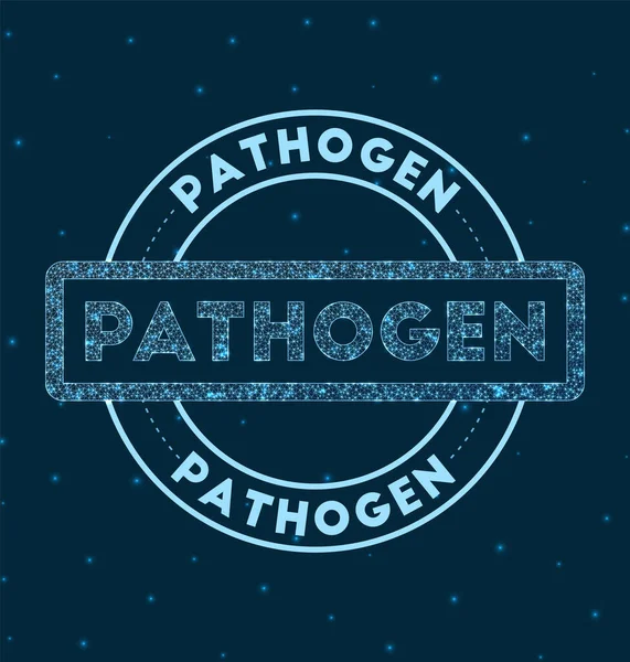 Pathogeen Gloeiend rond badge Netwerk stijl geometrische pathogeen stempel in de ruimte Vector illustratie — Stockvector