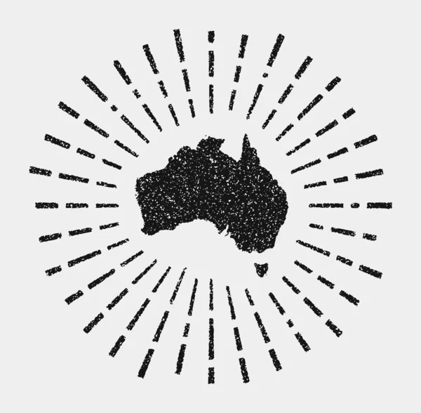 Винтажная карта Австралии Закат вокруг страны Черная Австралия с солнечными дождями на — стоковый вектор