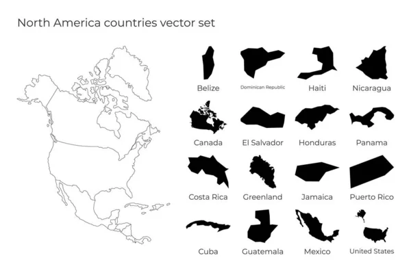 Észak-Amerika térképe régiók formáival A kontinens üres vektortérképe országhatárokkal — Stock Vector