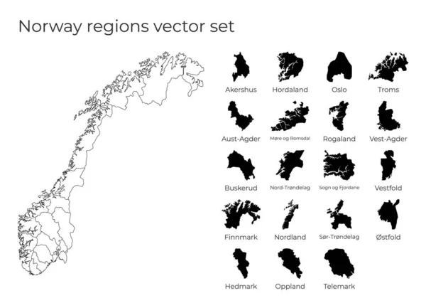 Noruega mapa com formas de regiões Mapa vetorial em branco do país com regiões Fronteiras do — Vetor de Stock