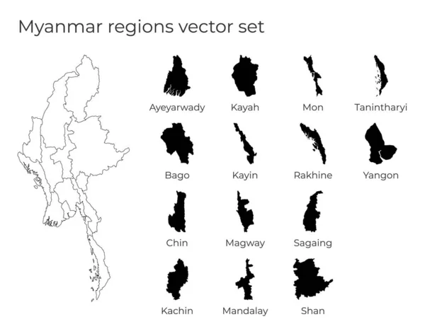 Myanmar mapa con formas de regiones Mapa vectorial en blanco del país con regiones Fronteras de la — Vector de stock