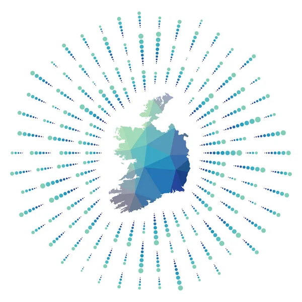 Forma de Irlanda estallido de sol poligonal Mapa del país con los rayos de estrellas de colores Irlanda — Vector de stock