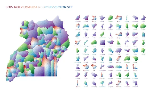 Ugandense low poly regions Mapa poligonal de Uganda com regiões Mapas geométricos para o seu projeto — Vetor de Stock