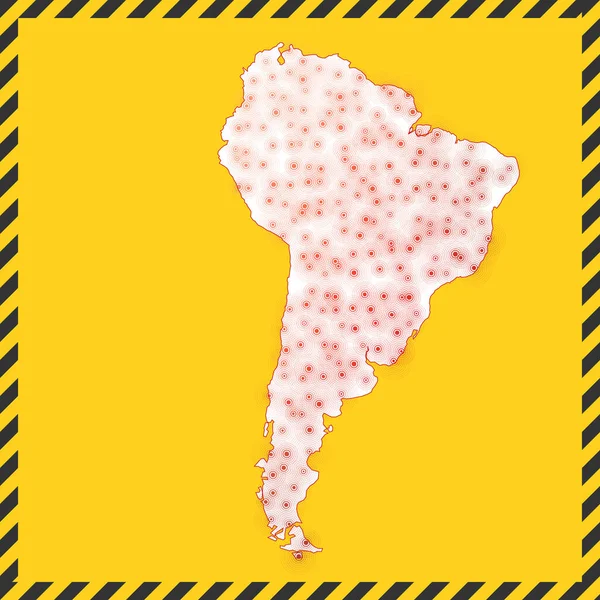 Sudamérica cerrado virus peligro signo bloquear abajo continente icono negro rayas frontera alrededor de mapa — Vector de stock