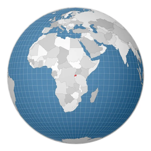 Dünya haritasında yeşil renkle vurgulanmış Ruanda Ülkesi merkezli uydu dünyası — Stok Vektör