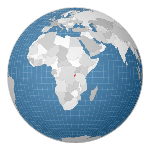 Globe centré sur le Burundi Pays mis en évidence avec la couleur verte sur la carte du monde Monde satellite — Image vectorielle