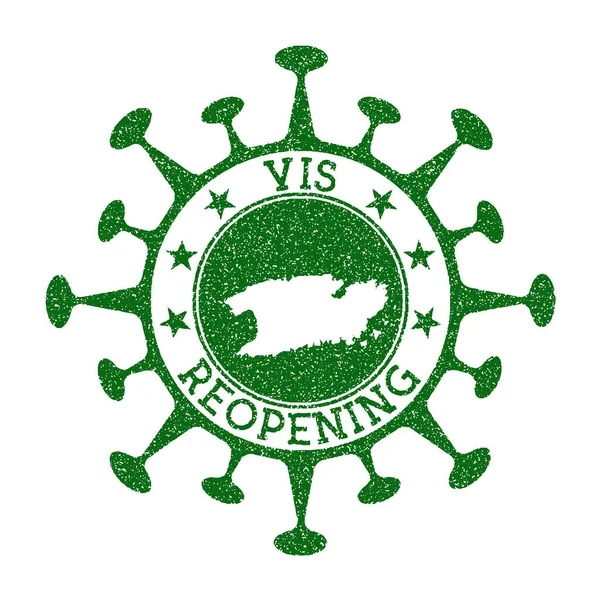 Vis Reopening Stamp Green round badge of island with map of Vis Island opening after lockdown — Stock Vector