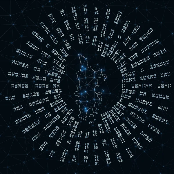 Carte numérique de Phuket Rayons binaires rayonnant autour de l'île rayonnante Connexions Internet et données — Image vectorielle