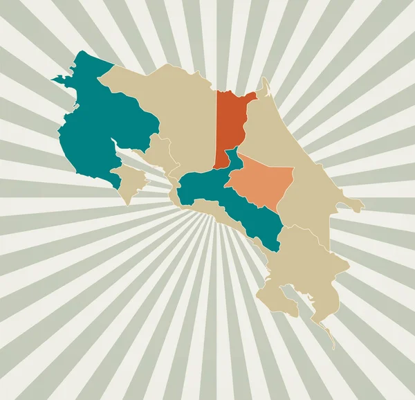 Costa Rica mapa Cartaz com mapa do país em paleta de cores retro Forma da Costa Rica com —  Vetores de Stock