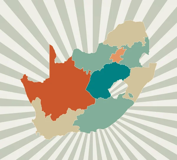 남아프리카 지도 Poster with the map of the country in retro color palette Shape of South Africa with — 스톡 벡터
