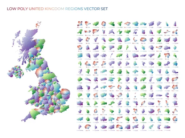 Полигональная карта Соединенного Королевства с областями Геометрические карты для вашего региона — стоковый вектор