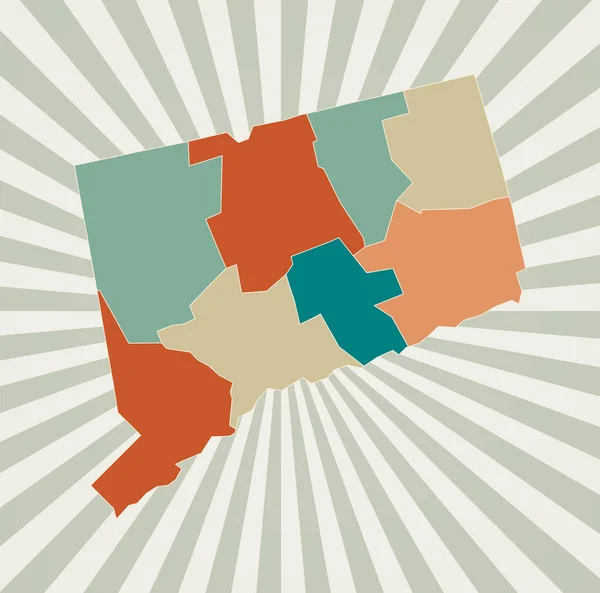 Mappa del Connecticut Poster con mappa dello stato degli Stati Uniti nella tavolozza dei colori retrò Forma del Connecticut con — Vettoriale Stock