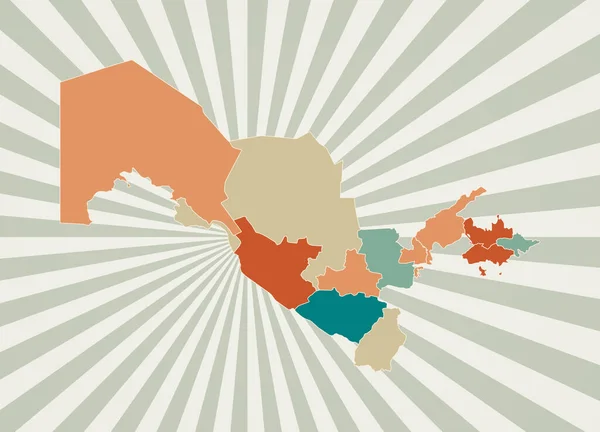 Ουζμπεκιστάν χάρτης Αφίσα με χάρτη της χώρας σε ρετρό χρωματική παλέτα Σχήμα του Ουζμπεκιστάν με — Διανυσματικό Αρχείο